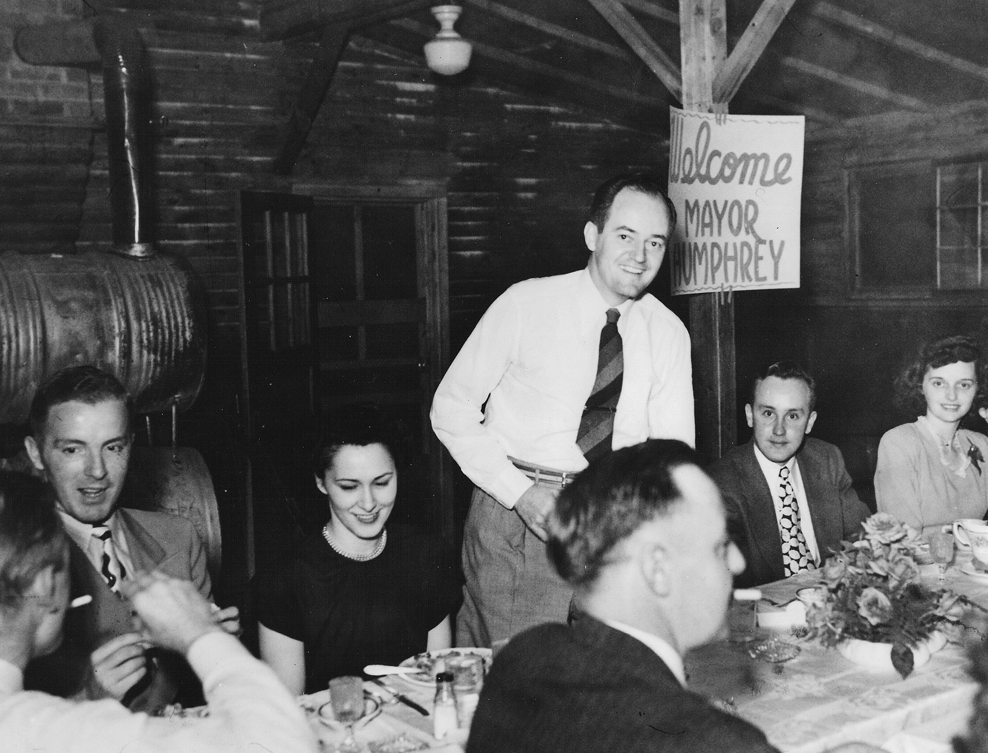 Welcome Mayor Humphrey — Hubert H. Humphrey at a community gathering